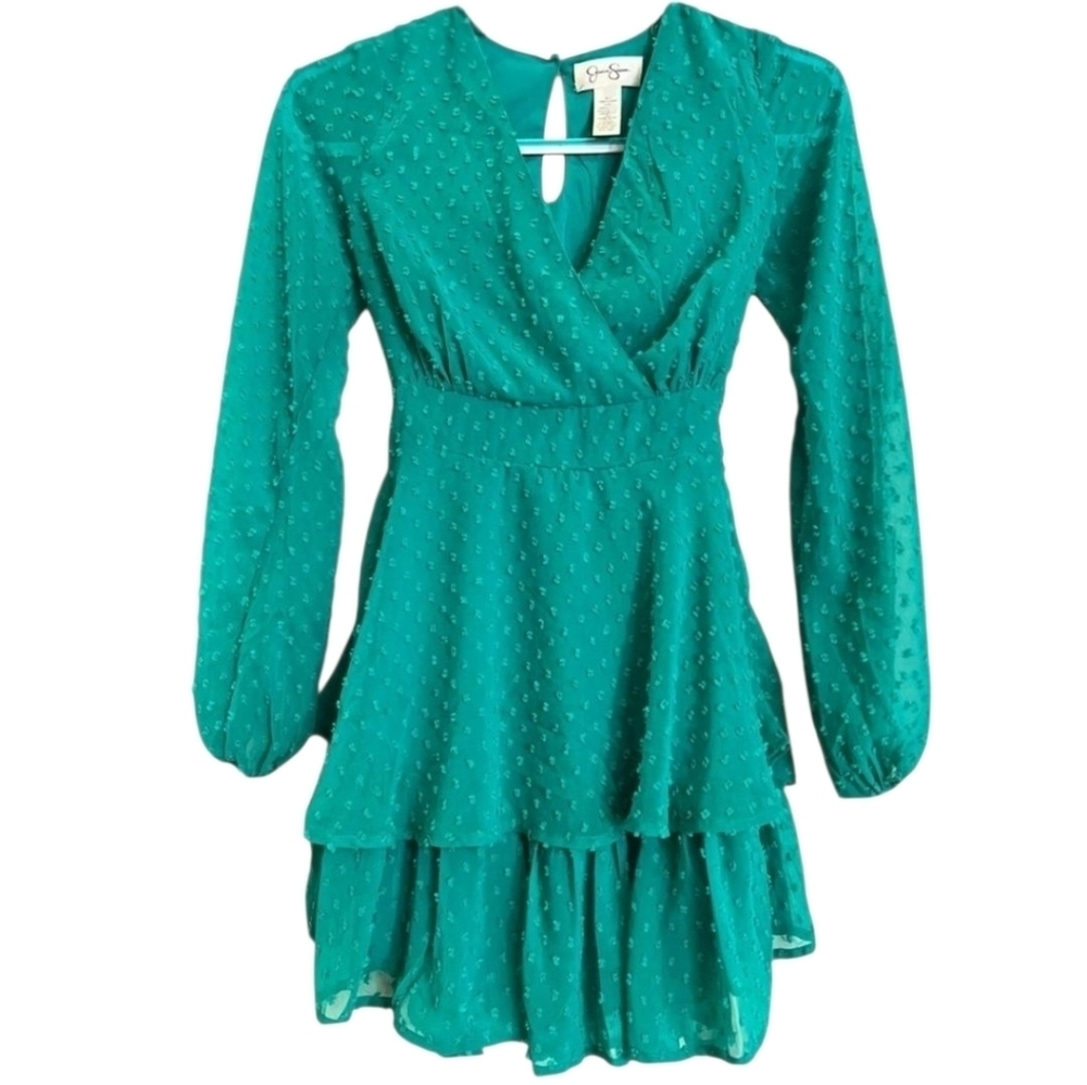 Jessica Simpson Long Sleeve Flowy Ruffle SwissDot Sundress Sz.M Cottagecore